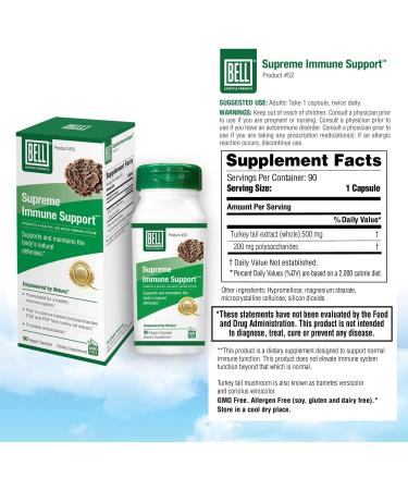 Bell Supreme Immune Support Mushroom Supplement Unique Blend with Turkey Tails Mushroom -A Natural Supplement for Immune Support Unique Blend | 90 Capsules Supreme Immune Support (Pack of 1) - Buy Online on GoSupps.com