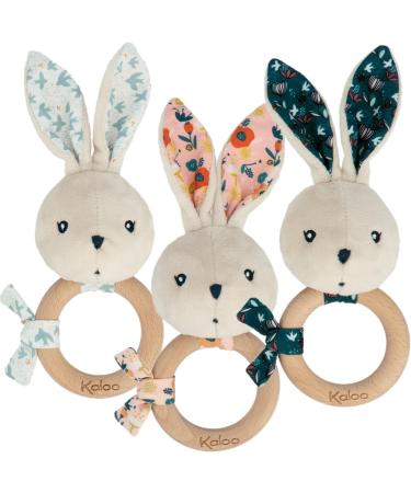 Kaloo KDoux Baby Bite Ring - FSC Wood Plush Rabbit with Bell - Sensory Development Toy for Infants - Nature Motif - K216000 White - Buy Online on GoSupps.com