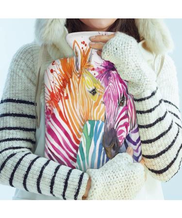 Zebra-Striped Hot Water Bottle with Fluffy Cover - 2L Capacity for Cozy Nights | Pain Relief for Adults & Kids | Rainbow Zebra Design - Buy Online on GoSupps.com