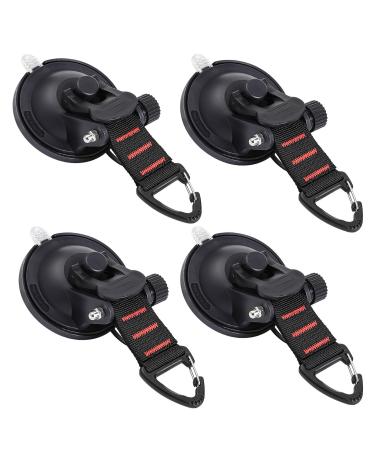 CONBOLA Heavy Duty Suction Cups 4 Pieces with Hooks Upgraded Car Camping Tie Down Suction Cup Camping Tarp Accessory with Securing Hook Strong Power for Awning Boat Camping Trap.(4 pcs) Classic red line Black-4 Pieces