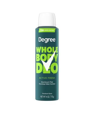 Degree Men Whole Body Deodorant Active Fresh Spray for Men Aluminum Free 72H Odor Protection 4 oz