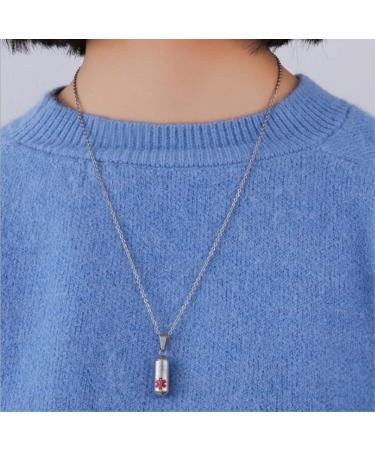 Stainless Steel Pill Capsule Cross Necklace - Urn Keepsake Pendant for Ashes 22 Inch Silver Black & Silver Red - Buy Online on GoSupps.com