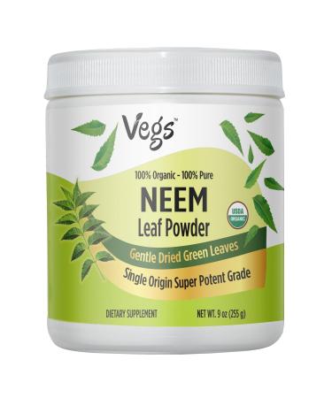 Vegs Organic Neem Leaf Powder - Freeze Dried True Green Neem Leaves Powder - Supports Hair Growth Skin & Gut Health Cleansing Immunity - 9 oz