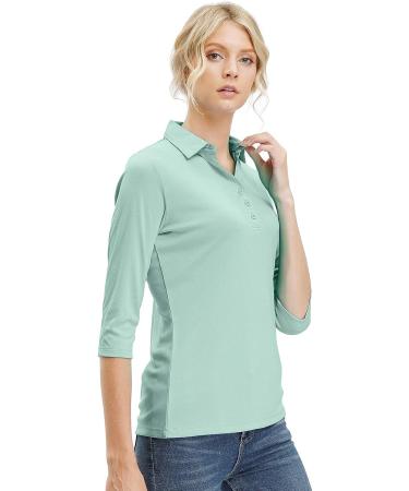 Women's Aqua Blue XL V Neck Golf Shirt | Moisture Wicking 3/4 Sleeve Polo for Fitness & Sports - Buy Online on GoSupps.com