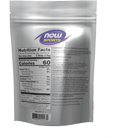 Now Foods Sports Organic Pumpkin Seed Protein Powder - Unflavored 1 lb | Natural Plant-Based Protein - Buy Online on GoSupps.com