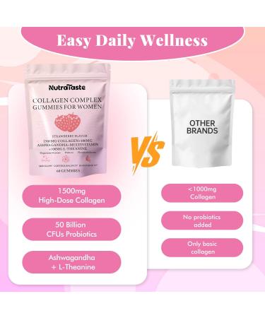 Collagen Gummies for Women | Biotin, Vitamins, Probiotics & Ashwagandha | Skin, Hair & Nails Supplement | Sugar Free, Non-GMO, Gluten Free | Strawberry Flavor - 30 servings - Buy Online on GoSupps.com