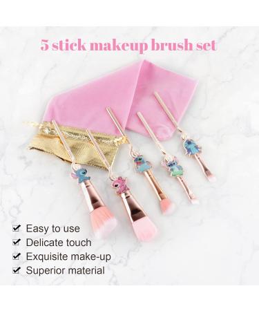 5 Pcs Stitch Makeup Brush Set - Kawaii Cosmetic Brushes for Powder, Eyeshadow, Blush & Lips - Portable Gift for Girls & Women - Buy Online on GoSupps.com