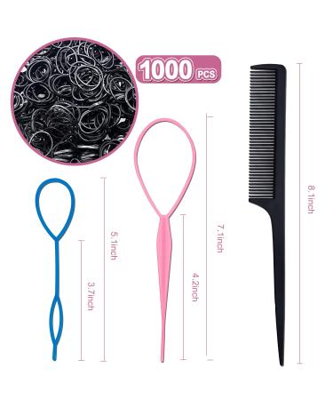AIBEE Mini Rubber Bands 1000pcs Small Black Elastic Hair Bands with Bonus Styling Tools - Perfect for Kids' Hair Braids - Buy Online on GoSupps.com