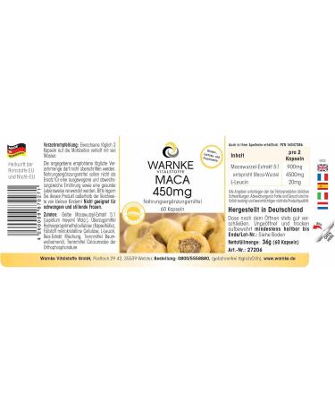 Maca 450mg - high dosage - vegan - 60 capsules - yellow maca root | Warnke Vitalstoffe - Quality from German pharmacies - Buy Online on GoSupps.com