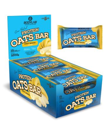 BODYLAB24 Protein Oats Bar Banane 12 x 100g energy bar with 50g carbohydrates and 15g protein per bar top combination of energy and protein ideally before or after training banana 12 pieces (1 Pack)