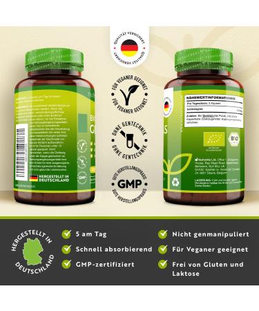 Organic Barley Grass Capsules - High Dose 3000mg - 180 Vegan Capsules - Pure Gerstengrass Powder - No Additives - Made by Nutravita - Buy Online on GoSupps.com