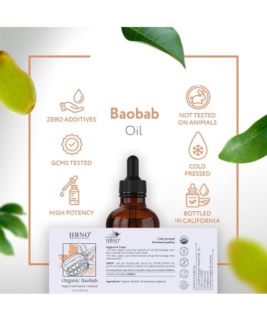 HBNO Organic Baobab Oil - 4 OZ | Cold Pressed Natural Carrier Oil for Massage Aromatherapy DIY Soap Making Face Body & Hair - Value Size - Buy Online on GoSupps.com