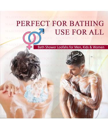 Majestique Bath Shower Loofah Sponge Set of 4 | Exfoliating Body Scrubber for Men & Women | 50g Mesh Pouf Shower Ball - Buy Online on GoSupps.com