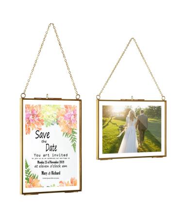 TLBTEK 2 pcs Hanging Photo Frame, 5x7 inch Double Glass Frame for Pressed Flowers,Clear DIY Vintage Artwork Display Frame Wall Mounted Photos Frame(horizontal+vertical) 2 pcs 5x7 inch
