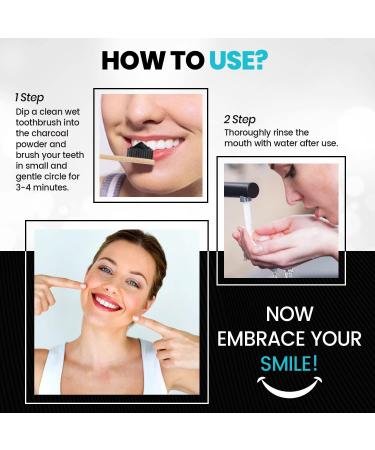 Activated Charcoal Teeth Whitening Powder 200g + 2 Bamboo Toothbrushes - Natural Sensitivity-Free Whitener & Stain Remover - Peppermint Fresh Breath - Buy Online on GoSupps.com