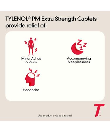 Tylenol PM Extra Strength Caplets - 500mg Acetaminophen & 25mg Diphenhydramine for Nighttime Pain Relief - Non-Habit Forming - 50 ct - Buy Online on GoSupps.com