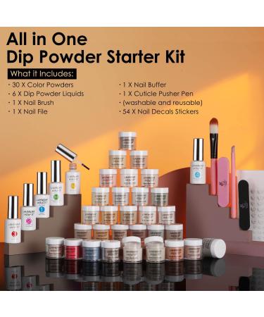 Lavender Violets Dip Powder Nail Kit 30 Colors Morandi Misty Glitter Skin Nude Gold Brown Sage Green Acrylic Liquid Set Base Top Coat Activator Brush Saver with Sticker Manicure Starter B704 - Buy Online on GoSupps.com