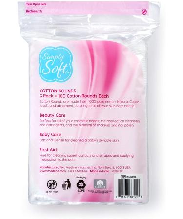 Simply Soft Cotton Rounds 100% Cotton - Absorbent & Textured Pads, Lint Free - 100 Count (Pack of 3) - Buy Online on GoSupps.com