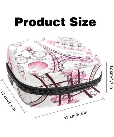 Elegant Menstruation Pad Bag with Zipper - Stylish Women s Napkin & Tampon Collection Bags | Paris Eiffel Tower Pink Retro Design - Buy Online on GoSupps.com