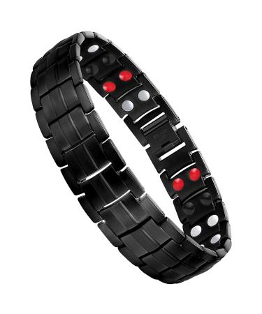 Jeracol Titanium Steel Magnetic Bracelets for Men 4 Element Double Row Strength Magnets Wristband Magnetic Brazaletes with Free Links Removal Tool & Jewelry Gift Box A-black