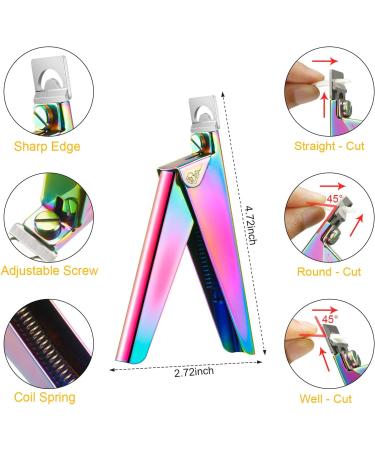 Rainbow Color Acrylic Nail Clipper Set for Salon & Home Manicure | Stainless Steel Trimmer & Pusher for False Nail Tips - Buy Online on GoSupps.com