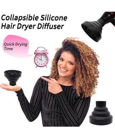 Collapsible Silicone Hair Dryer Diffuser & Detangler Brush Set - Professional Folding Attachment for 1.57 to 1.97 Nozzle - Blow Dryer Brush Diffuser for Straight or Curly Hair (Black) - Buy Online on GoSupps.com