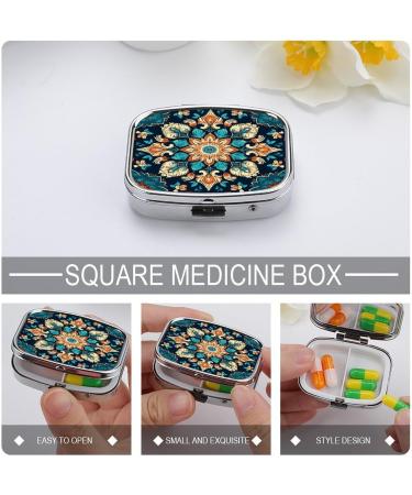 Vintage Mandala Flowers Pill Box | 2 Compartment Portable Pill Organizer - Metal Case for Pocket & Purse - Buy Online on GoSupps.com