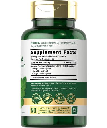 Carlyle Moringa Oleifera 180 Capsules - Non-GMO Gluten Free Supplement - Green Superfood from Moringa Leaf Powder - Buy Online on GoSupps.com