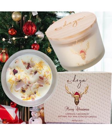 Christmas Candle Natural Soy 3 Wick with Healing Crystals & Flowers - Carnival Cardamom Scent | 55+ Hours Burning | Gift Box | Best Christmas Gift - Buy Online on GoSupps.com