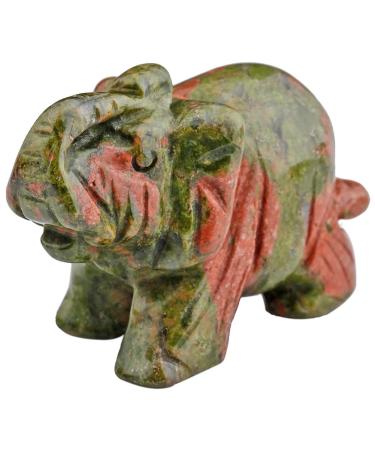 Nupuyai elephant figure gemstone crystal lucky elephant healing stone lucky charm elephant figure Reiki Fengshui decoration 911#green-unakite