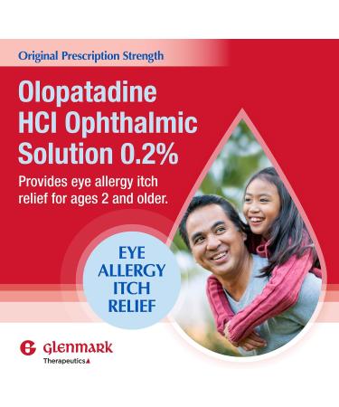 Glenmark Therapeutics Once Daily Olopatadine Eye Drops for Allergies Redness Relief Antihistamine Allergy Relief from Pet Dander Pollen Grass Ragweed Olopatadine HCl 0.2% 2.5ml (Twin-Pack) Twin Pack - Buy Online on GoSupps.com