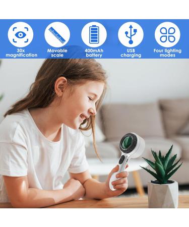 Handheld Jewelers Loupe with Scale 30X USB Rechargeable Coin Magnifier Handheld Magnifying Glass with LED Lights Clear Jewelers Coin Magnifier for Jewelry Passport Stamp Watch Rock - Buy Online on GoSupps.com