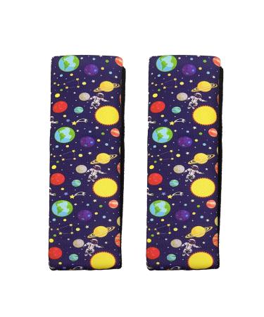 Car Seat Belt Pillow for Kids 2Pcs Spaceship Car Seat Belt Cover Pad Head and Neck Support (Space)