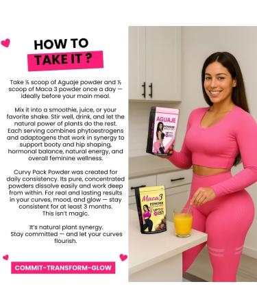Curvy Fruit Aguaje Maca 3 Powder for Women Booty & Hip Growth Support Natural Plant-Based Curves Supplement 1 Month Supply - Buy Online on GoSupps.com