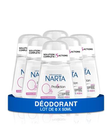 Narta Narta - Women's Roll-On Deodorant - 5 Protection 48h Complete Efficacy Alcohol-Free Hypoallergenic - Pack of 6 x 50ml