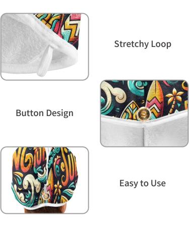Summer Surfing Hair Towel 2 Pack - Super Absorbent Quick Drying Turbans for Women & Girls | Stylish Seamless Pattern & Button Design - Buy Online on GoSupps.com