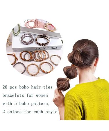 Elastic Hair Tie for Women - 20 Boho Hair Straps & Ponytail Holders for All Hair Types - Thin Curly Long Hair - Buy Online on GoSupps.com