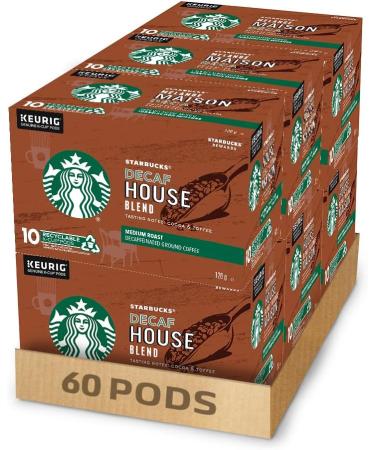 Starbucks Decaf House Blend Ground Coffee Medium Roast 340 Grams (pack of 6) & House Blend Decaf K-Cups Single Serve Keurig Compatible Coffee Pods For Keurig Brewers - 60 Capsules Coffee + K-Cup Pods - Buy Online on GoSupps.com