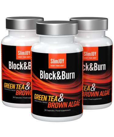 Slimjoy Block & Burn - Double fat -burning effect with premium green tea extract and brown sea algae with iodine zinc and piperine - 90 capsules for 90 days