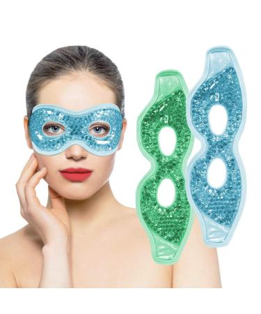 Ruzzut Cooling Gel Eye Mask with Eye Holes 2 PCS Gel Bead Cold Eye Packs for Puffy Eyes & Swelling Reusable Hot Cold Therapy Compress Heat Ice Gel Pack Green and Blue Blue&green With Eye Hole