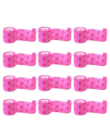 12 Rolls of Wraps Self Adherent Tape Sports Tape Bandage Wrap Grip Cover Breathable - Red Heart