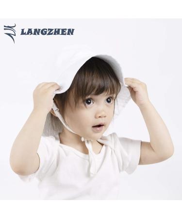 LANGZHEN Baby Girls Wide Brim Sun Protection Hat | Adjustable Toddler Kids Summer Play Hat with Chin Strap - White (6-12 Months) - Buy Online on GoSupps.com
