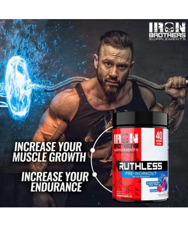 Iron Brothers Supplements Ruthless Pre workout Powder for Women & Men | Creatine-Free Nitric Oxide Booster | Energy & Focus | Natural Workout Supplement Bulk Pre-Workout | 40 Servings Blue Raspberry Blue Raspberry Ice Pop - Buy Online on GoSupps.com