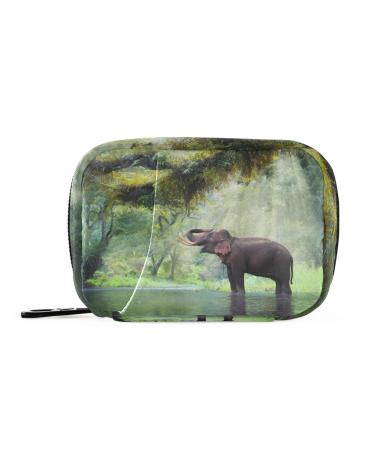 Naanle Forest Elephant Pill Box 7 Day Pill Case Travel Pill Organizer Bag with Zipper Portable Weekly Case Bag Compact Size for Vitamin Supplement Holder Multi-colored27