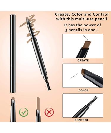 2 Pieces Waterproof Retractable Eyebrow Pencil with Brush - Long Lasting, Sweat-proof, Smudge-Proof Brow Makeup Kit in Brown - Buy Online on GoSupps.com