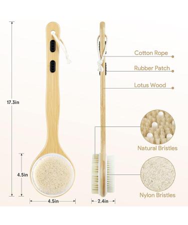 Dual-Sided Long Handle Shower Brush | Tukuos Back Scrubber with Soft and Stiff Bristles | Exfoliating Body Scrubber for Wet/Dry Bath - Buy Online on GoSupps.com