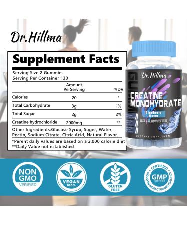 Buy Creatine Monohydrate Gummies - Enhanced Absorption with AstraGin Muscle Growth & Recovery Blueberry Flavor | 60 Count - Buy Online on GoSupps.com