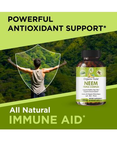 Organic Veda Neem Capsules with Triple Complex Neem Leaf Extract Bark & Flower - Herbal Supplement Boosts Immunity Improves Digestion Skin Health & Support Cleansing - 60 Count - Buy Online on GoSupps.com