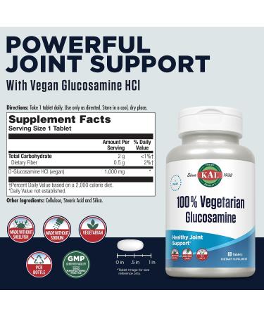 KAL 100% Vegetarian Glucosamine 1000 mg Joint Health Supplement with Vegan Glucosamine HCl Joint Support for Comfort and Mobility Made Without Shellfish 60-Day Guarantee 60 Servings 60 Tablets - Buy Online on GoSupps.com