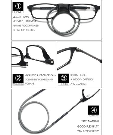 Vevesmundo Magnetic Reading Glasses - Stylish 2.5x Neck Clamp Light Glasses for Men & Women - Black & Gray - Buy Online on GoSupps.com